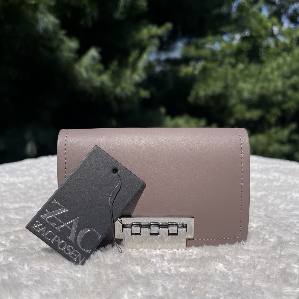 ZAC POSEN Eartha Card Case Holder Leather Wallet Dark Beige Tan Authentic New